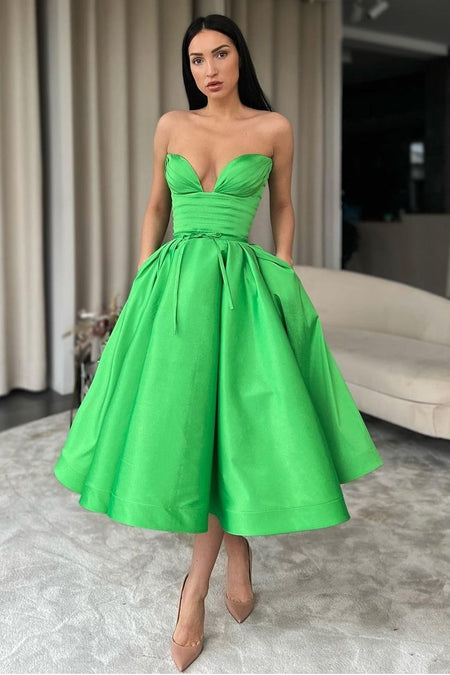 Crossed Halter Green Prom Dress Short Satin Skirt