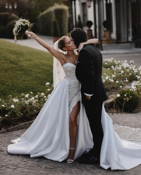 Sweetheart Lace Royal Wedding Gown with Long Satin Train