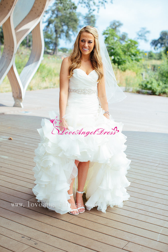 Sweetheart Ruffled Organza Mermaid Wedding Dress with Belt