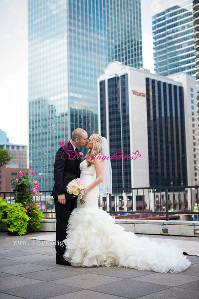 Sweetheart Ruffled Organza Mermaid Wedding Dress with Belt