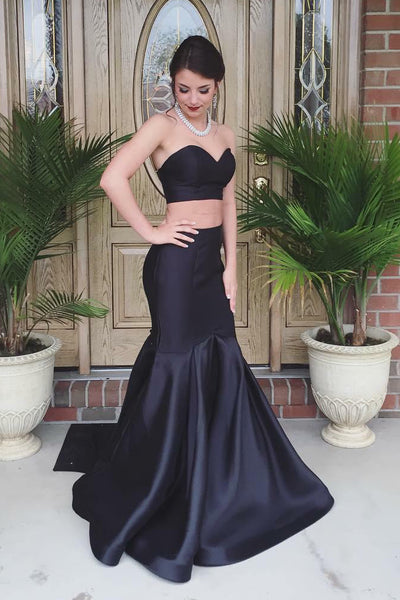 Satin Black Mermaid Prom Dress with Sweetheart Neckline – loveangeldress