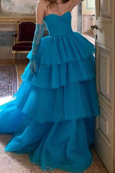 teal-blue-dots-layers-prom-dresses-with-ruching-strapless-bodice