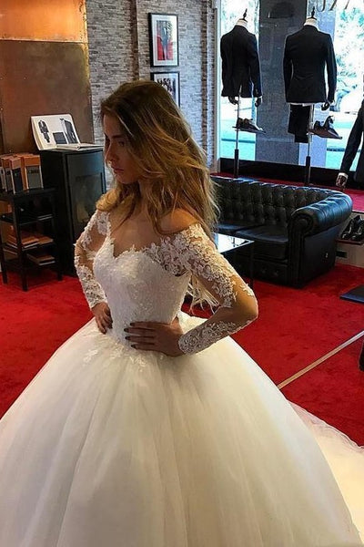 tulle-ball-gown-wedding-dresses-with-lace-long-sleeves-2019-1