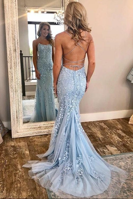 Backless Floral Lace Wedding Dresses with Mermaid Train