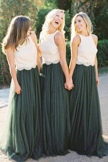 V-neckline Sage Long Bridesmaid Gown Chiffon Skirt
