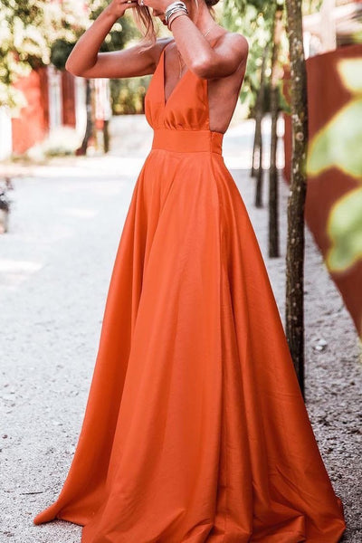 Orange Long Prom Dresses with Rhinestones High Neck – loveangeldress
