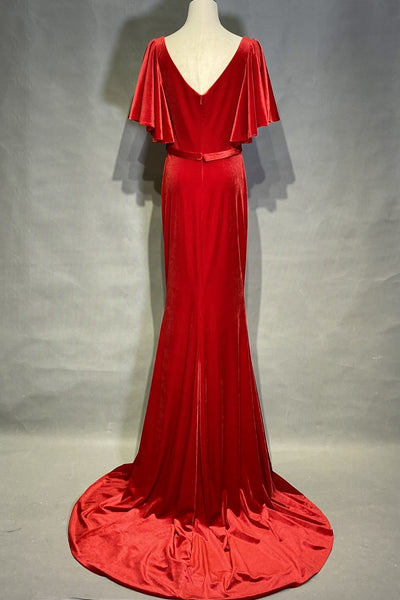 velvet-red-evening-dresses-with-ruffles-sleeves