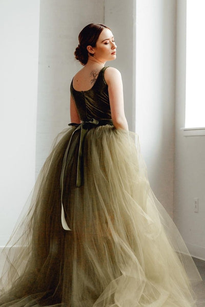 Velvet Tank Top Prom Dresses with Tulle Skirt