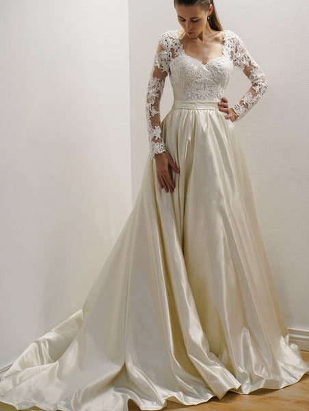 vintage-inspired-satin-bride-wedding-gown-with-lace-long-sleeves-2
