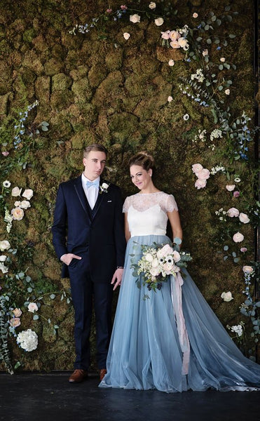 White and Blue Wedding Dresses with Lace Jacket loveangeldress