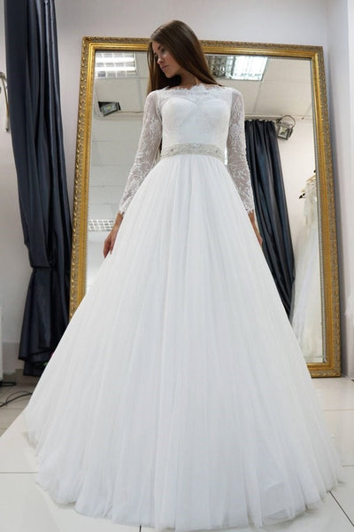 white-lace-long-sleeves-wedding-dress-tulle-skirt