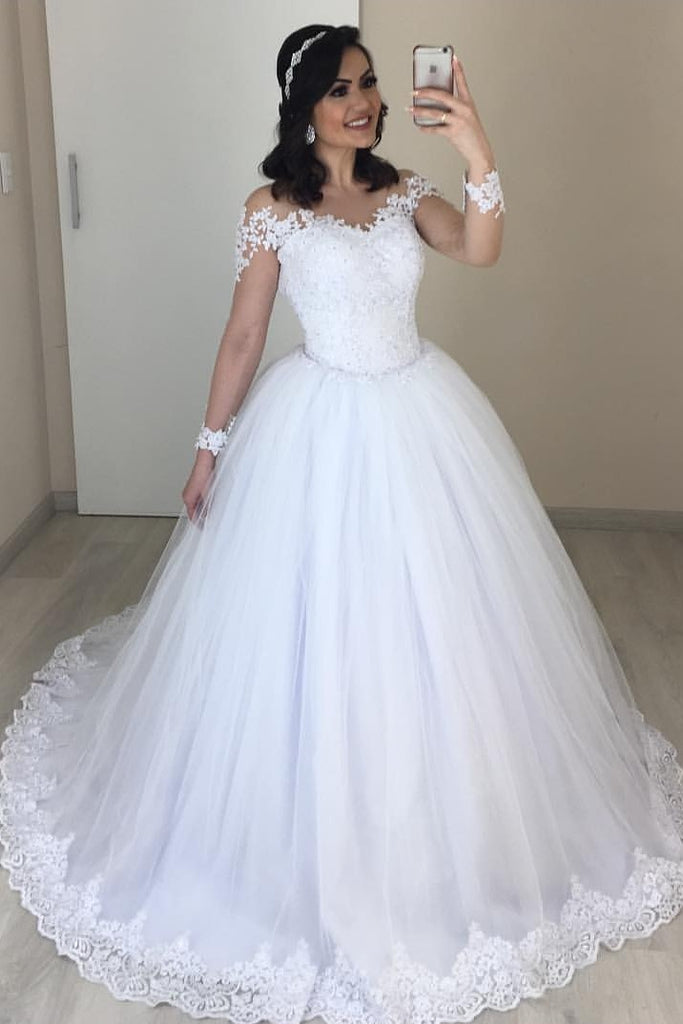 White Tulle Lace Wedding Dresses with Sleeves 2020 New In