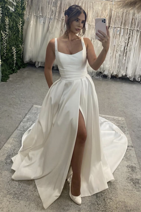 Flounced Off-the-shoulder Bridesmaid Chiffon Dresses with Side Slit