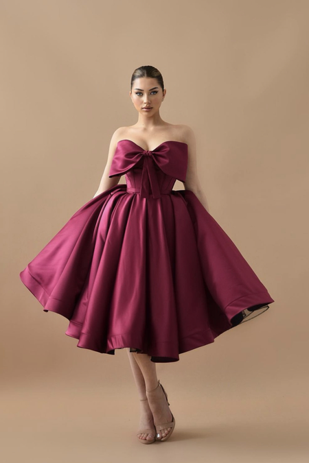 A-line Lavender Lace Prom Dress Tea-Length