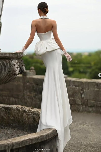 Woman in a white evening gown 