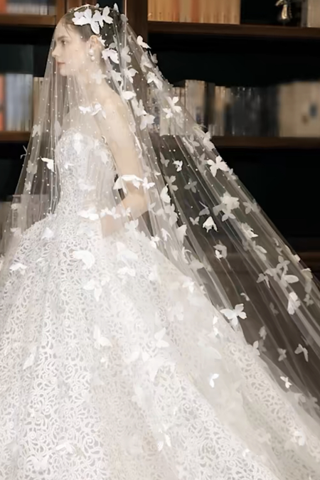 Two Tier Ribbon Satin Edge Wedding Veil with Blusher