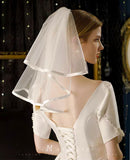 35-45CM Bridal Veil Double Layers Tulle with Satin Edged