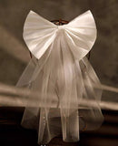 Satin Bow Short Veil with Pearls Details