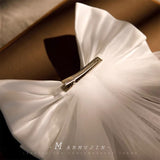 Satin Bow Short Veil with Pearls Details