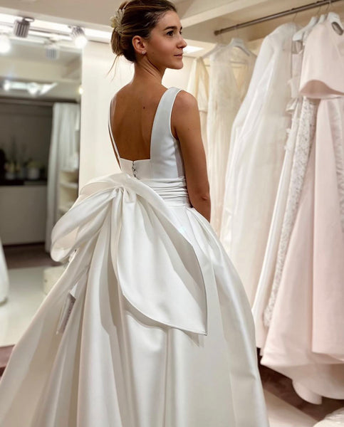 Minimalist Satin Wedding Gown with Boat Neckline