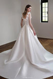 Off-the-shoulder Satin Bridal Dress with Flowers On Top