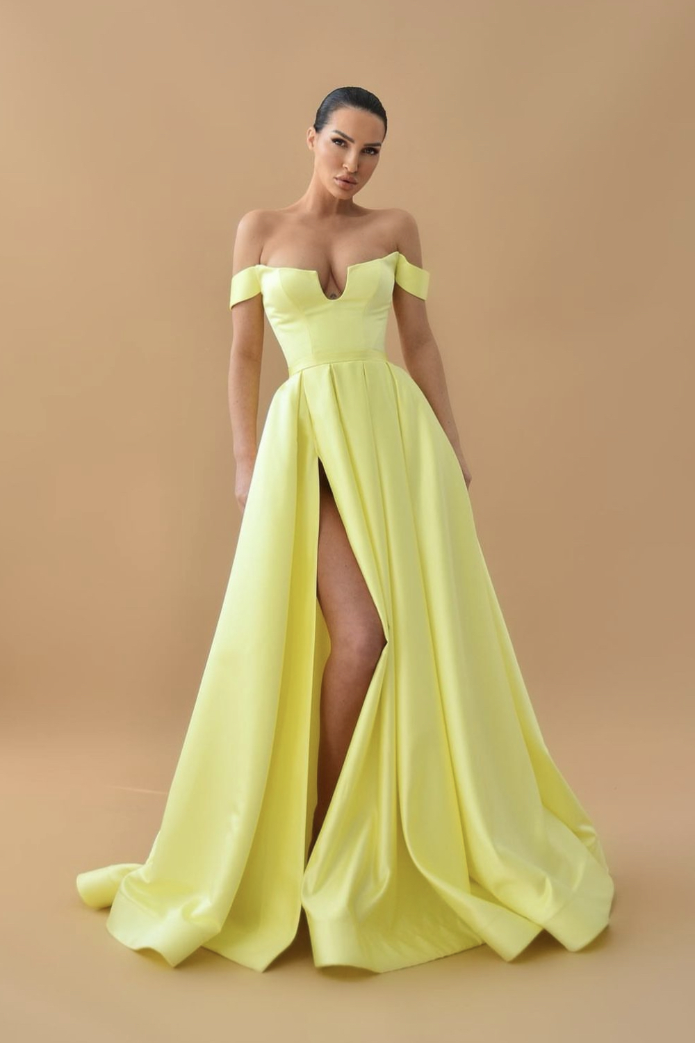 Sparkly Sage Green Sequins Off-The-Shoulder Split Prom Dress Formal Evening Gown Y7983