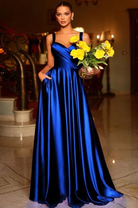 Strapless Sequin Royal Blue Prom Dresses with Tulle Pieces Skirt