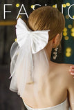 Satin Bow Short Veil with Pearls Details