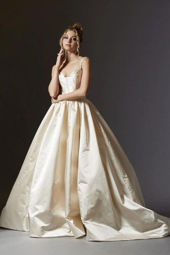 Satin Long Gown with Ruffled Sash Detail Champagne main image 1