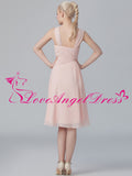Asymmetric Neckline Chiffon Pink Knee Length Bridesmaid Dresses