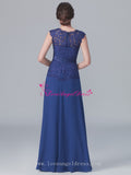 Crew Neck Lace Chiffon Blue Mother Wedding Party Dresses