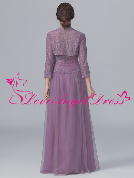 Dusty Purple Tulle Lace Mother of the Brides Dresses with Jacket