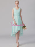 Ruched V-neck A-line Mint Green Bridesmaid Wedding Guest Dress