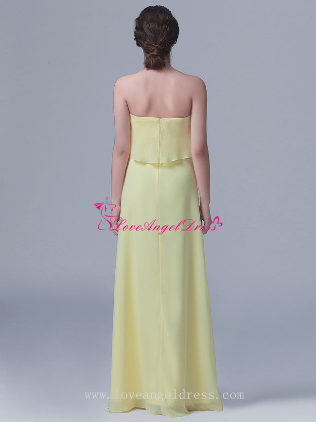 Floor Length Strapless Chiffon Yellow Bridesmaid Dresses