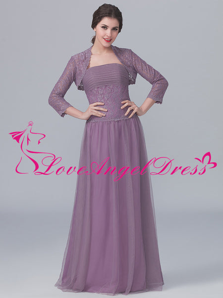 Dusty Purple Tulle Lace Mother of the Brides Dresses with Jacket