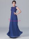 Crew Neck Lace Chiffon Blue Mother Wedding Party Dresses