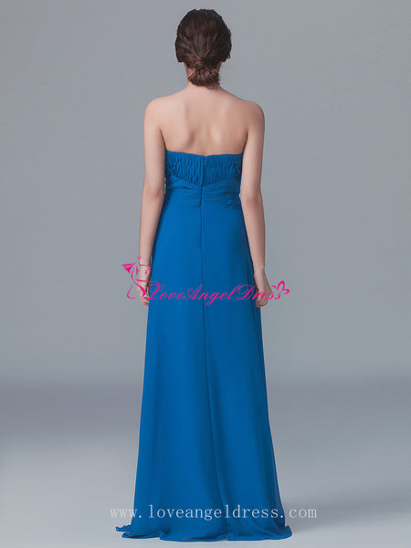 Curved Strapless A-line Blue Chiffon Bridesmaid Gown