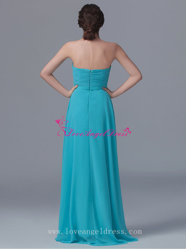 Hunter Long Chiffon Backless Bridesmaid Dress with Pleated Bodice