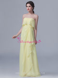 Floor Length Strapless Chiffon Yellow Bridesmaid Dresses