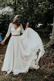2-piece-boho-wedding-dress-with-lace-sleeves-chiffon-skirt