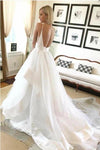 Satin Ribbon Tulle Wedding Gown with V-neckline