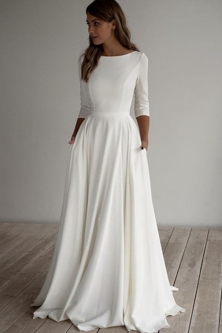 Long Sleeves Tulle Wedding Gown with Sheer Scoop Neckline