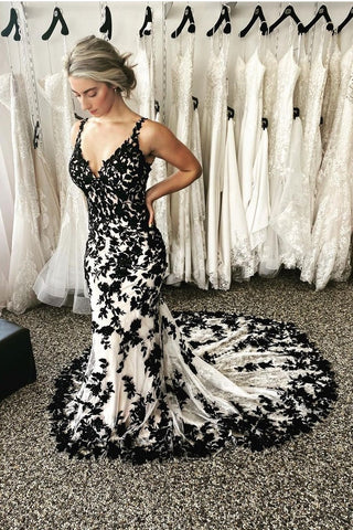 Cream and best sale black wedding dress