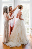 2022 Organza Ruffles Wedding Gown with V-neckline