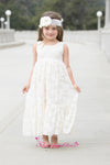 Scoop Neck Ankle Length Ivory Lace Baby Girl Dresses with Flower Belt