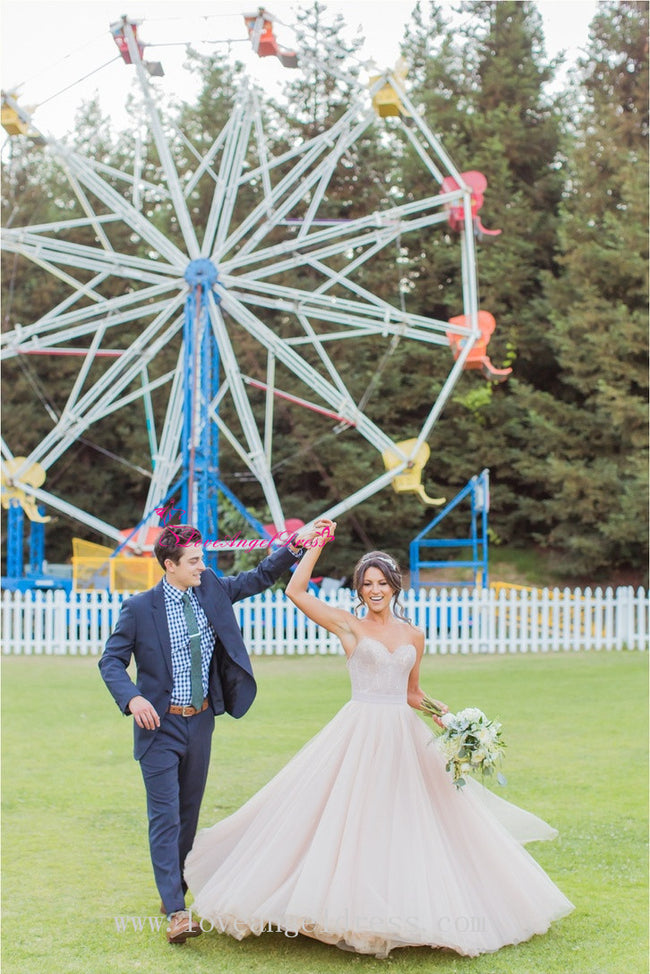 A-line Sweetheart Lace Destination Wedding Dress with Tulle Skirt