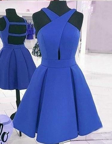Crossed Halter Homecoming Dresses Short Satin Skirt