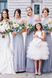 Sleeveless Satin Puffy Tulle Knee Length Flower Girls Dresses with Beaded Belt