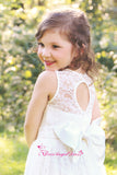Jewel Neck Lace Ivory Flower Girl Dress with Bow Sash