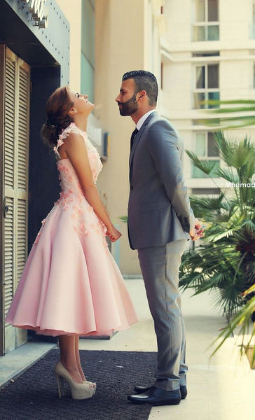 a-line-tea-length-pink-wedding-dresses-with-3d-flowers-3